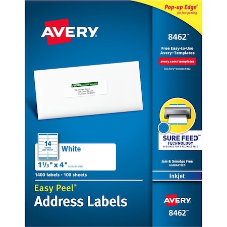 Avery Label, Ezpeel, Inkjt, 1.3X4, We 1400PK AVE8462